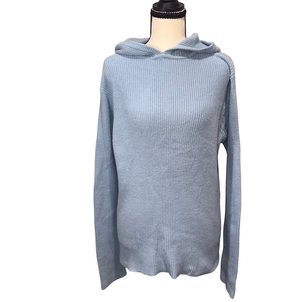 Ascend Cozy Soft Knit Sweater Hoodie Blue Textured Ribbed Chunky Long Sleeve M